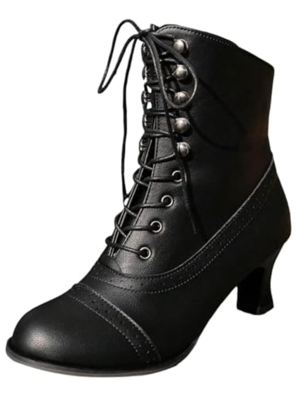 🆕 Womens Vintage Victorian Boots Lace up Mid Heel Granny Boots Mid-Calf